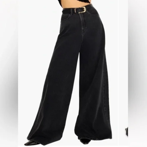 Good American Paneled Wide Leg Jeans in Faded Black Wash Size 29 - Picture 1 of 15